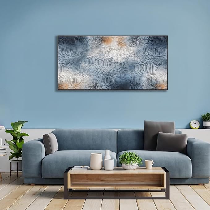 youkuart Wall Art Water Inspired Ripple Abstract Wall Decor Blue Orangen Modern Artwork for Living Room Bedroom Dining Room Home Office Decor Large Framed Ready to Hang 20"x40"