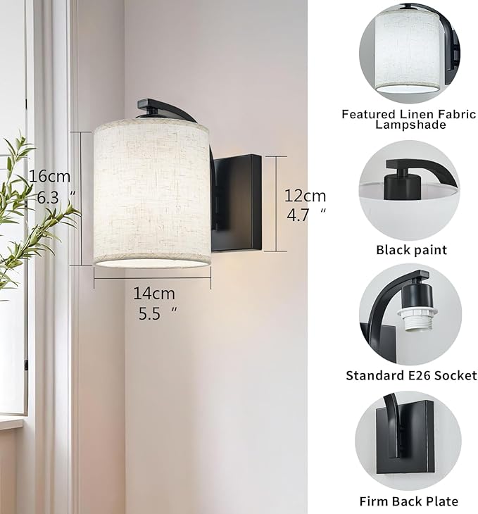 Battery Operated Wall Sconce Set of 2, Black Cordless Rechargeable Wall Sconces with Dimmable LED Bulb, 13 Colors Wall Lights for Bedroom Living Room Hallway