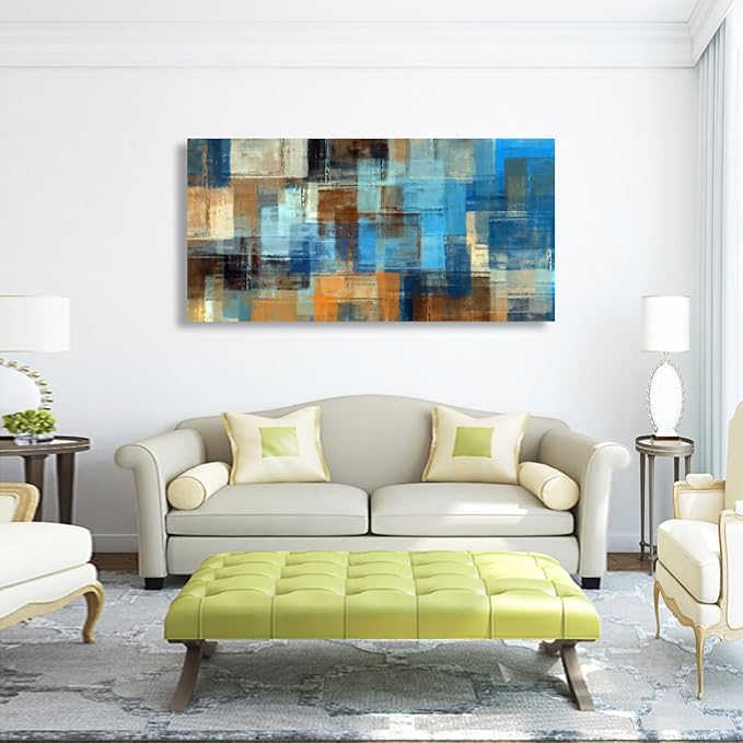 Colour Abstract Pictures Canvas Wall Art for Living room Office Bedroom Wall Decor,Abstract Wall Art Print Paintings Modern Cool Blue Yellow Artwork Waterproof Ready to Hang-24X48 inch