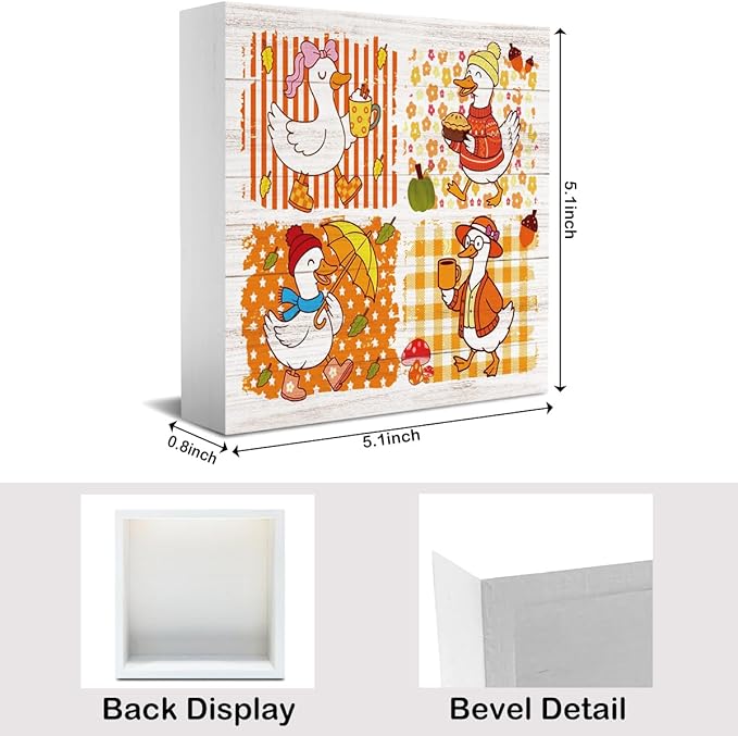 Funny Silly Goose Fall Decor for Home Office, Retro Fall Decorations, Autumn Goose Gifts for Animals Lovers Decorations for Table 5 x 5 inches (Tub 1710)