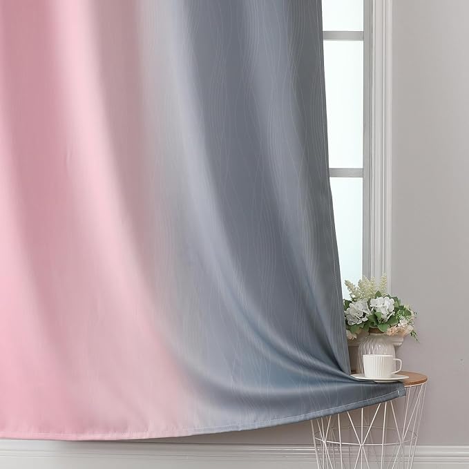 Estelar Textiler Pink and Grey Blackout Curtains 54 Inch Length, Light Blocking Gradient Drapes for Kitchen, Room Darkening Thermal Insulated Grommet Ombre Curtains for Bathroom,42Wx54L,2 Panels