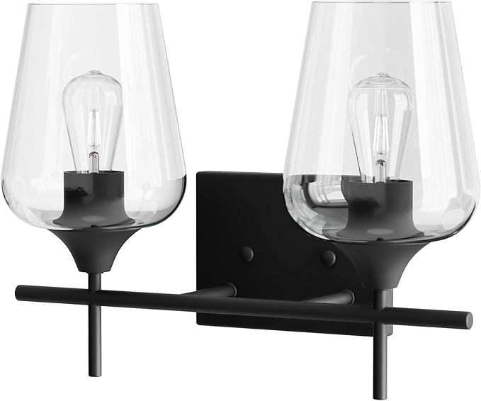 VONLUCE Bathroom Vanity Light, 2 Light Bathroom Light Fixture Over Mirror, Bathroom Wall Lamp with Clear Glass, Modern Black Vanity Lighting fixtures for Bathroom, Bedroom, Hallway