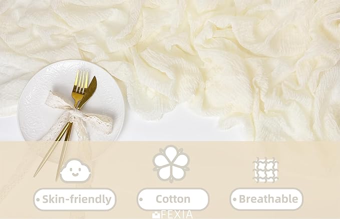 FEXIA 3 Pack Beige Table Runner 30x118 Inches Ivory Cheesecloth Rustic Boho Gauze for Wedding Baby Shower Bridal Shower First Communion Home Decorations