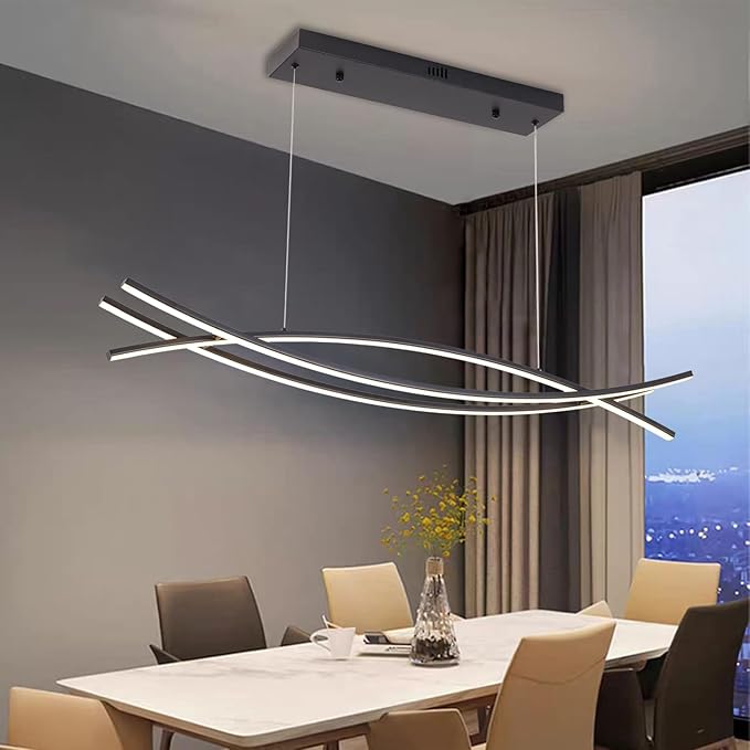 Modern Pendant Light - 39.37" LED Dimmable Chandelier for Kitchen Island & Dining Room, Adjustable Height with Remote