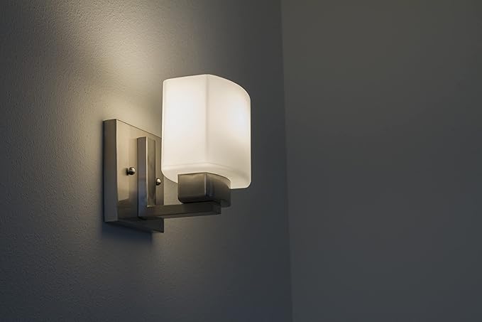Dove Creek Wall Light Sconce, Satin Nickel Finish, Frosted Glass, Dimmable, for Hallway, Bathroom, Foyer, Bedroom – Design House, 577981