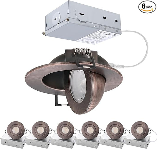 3 inch LED Recessed Light - 7W Gimbal Canless Oil-Rubbed Bronze Soffit Intertek Lighting,Dimmable Eyeball Fixture ,360° Adjustable Ceiling Spotlight for Bedroom, Wall Art, Accent Lighting 6Pack BZ