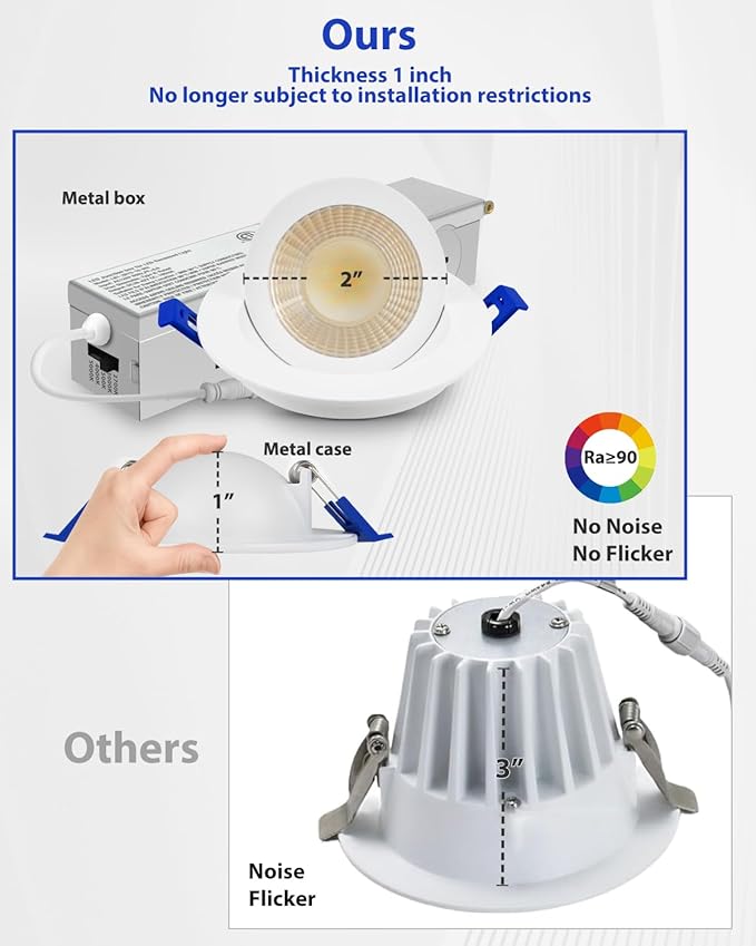 Adetu 2 Inch 5CCT Gimbal Led Recessed Lighting with Junction Box, 360°+90° Adjustable Recessed Can Lights, 2700K/3000K/3500K/4000K/5000K Selectable, 5W Eqv 50W, 550LM Brightness - ETL (White,6 Pack)