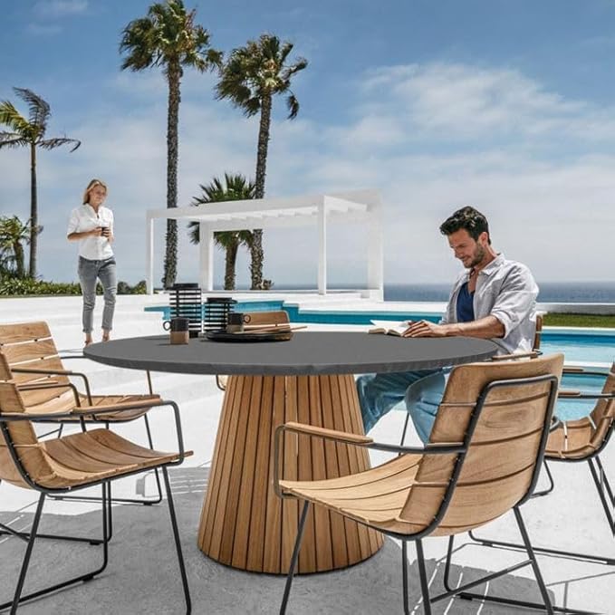 Fitted Dark Grey Black Round Tablecloth for 40-44" Tables Modern Non Slip Water Proof Table Cover Spring Autumn Outdoor Garden Accessories College Dorm Stuff Apartment Storage Cool