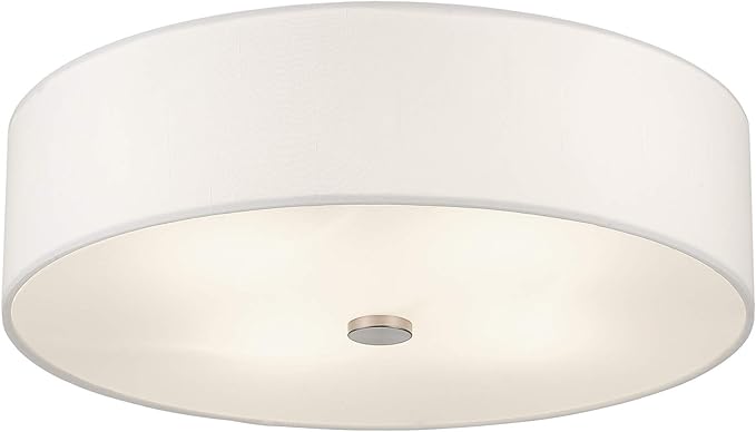 Livex Lighting 51055-91 Meridian Collection 4-Light Semi Flush Mount Ceiling Fixture with Off-White Fabric Hardback Drum Shade, Brushed Nickel