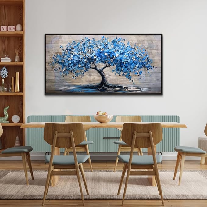 ERQINHUA Large Canvas Wall Art For Living Room Farmhouse Wall Decor For Bedroom Abstract Paintings Blue Tree Black Framed Wall Pictures Artwork Office Mural To Hang Dormitory Home Decor 20x40 In