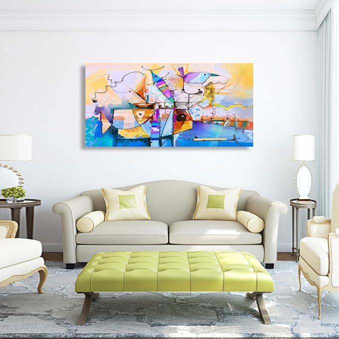 Colour Abstract Wall Art Bedroom Wall Decor Living Room,Line Abstract Canvas Wall Art Office Farmhouse Paintings Artwork Modern Sea Fish Imaginative Wall Art Prints Pictures 20 * 40inch