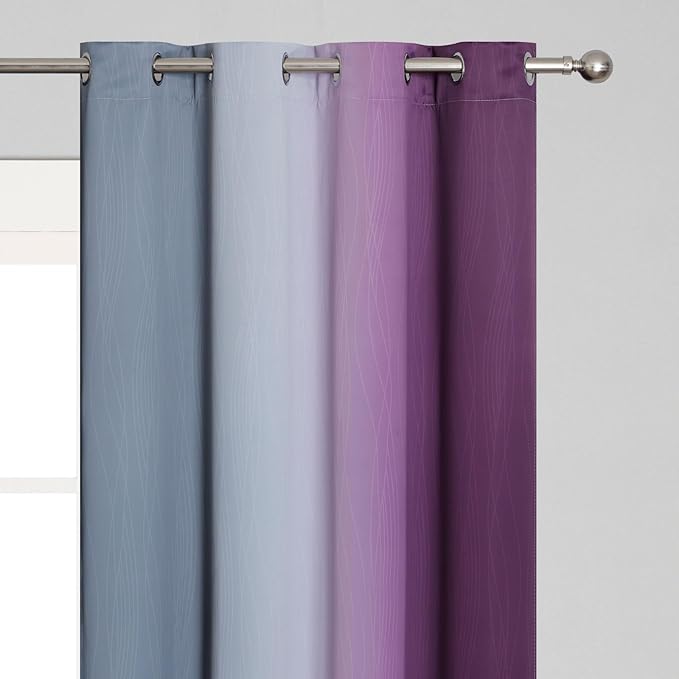 Estelar Textiler Purple and Grey Ombre Blackout Curtains 102 Inches Long for Bedroom, Thermal Insulated Full Room Darkening Grommet Gradient Drapes for Living Room, 52Wx102L, 2 Panels