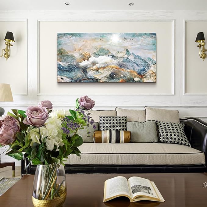 Wapluam Abstract Canvas Wall Art For Living Room Large Wall Decor For Bedroom Office Wall Decor Mountain Landscape Wall Painting Framed Pictures Decor Artwork Farmhouse Home Decorations 20"X40"