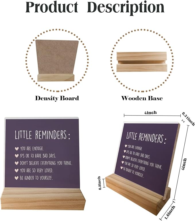 Inspirational Wooden Sign - Mental Health Gift for College Girls, Self Love Reminder Office Decor, Back to School Gift for Students (Dark Purple)