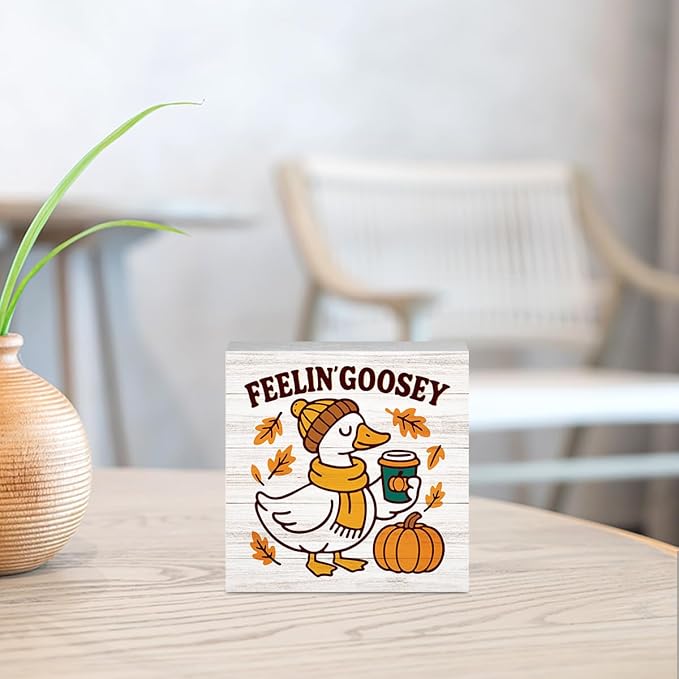Feelin' Goosey Fall Decorations for Home Office Cute Silly Goose Fall Decor, Autumn Pumpkin Decorations for Bethroom Autumn Goose Gifts for Animals Lovers 5 x 5 inches (Tub 1703)