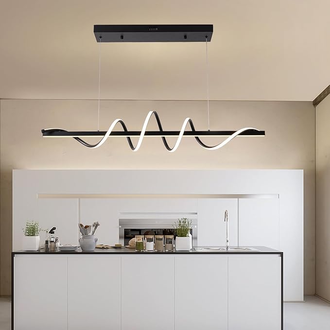 Modern Chandelier for Kithcen Island Lighting,Dimmable Black Led Pendant Light Fixture for Dining Room New Snake Twist Design