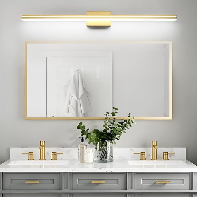 SineRise 48-Inch LED Modern Bathroom Vanity Light Bar, Gold Modern Acrylic Bathroom Wall Lighting Fixtures Over Mirror (Cool White 6000K)
