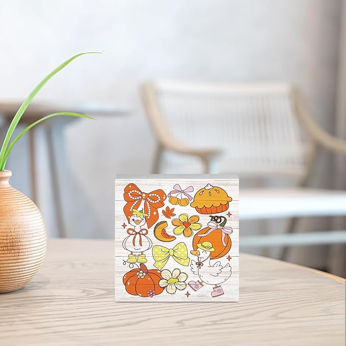 Silly Goose Fall Decorations for Home Office Cute Fall Decor, Autumn Pumpkin Decorations for House Autumn Goose Bow Gifts for Animals Lovers 5 x 5 inches (Tub 1702)