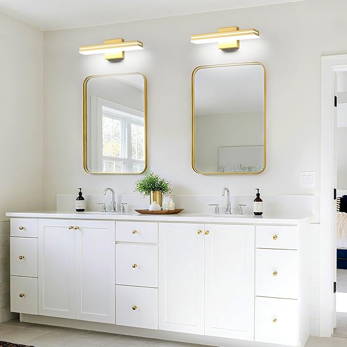 SineRise 16-Inch LED Modern Bathroom Vanity Light Bar, Gold Modern Acrylic Bathroom Wall Lighting Fixtures Over Mirror (Cool White 6000K)