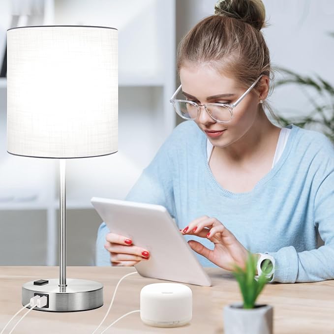 ๐ฎ๐ฌ๐ฎ๐ฏ ๐ก๐๐ช Set of 2 Touch White Table Lamps with 2 USB Ports & AC Outlet, 3-Way Dimmable Bedside Nightstand Lamps for Bedroom Living Room Nursery , 800 Lumens 5000K Daylight Bulbs Included