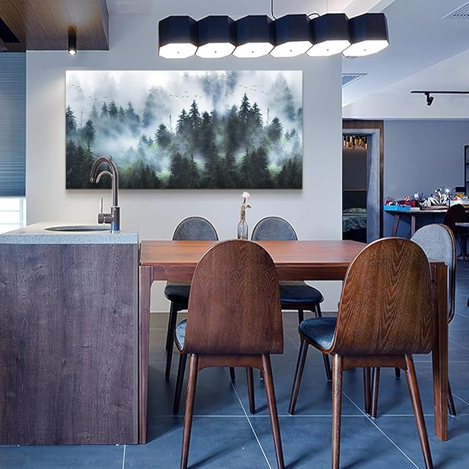 Wapluam Large Canvas Wall Art For Living Room Wall Decor For Office Bedroom Wall Decoration Foggy Forest Landscape Wall Pictures Framed Canvas Prints Artwork Modern Wall Painting Home Decor 30"X60"