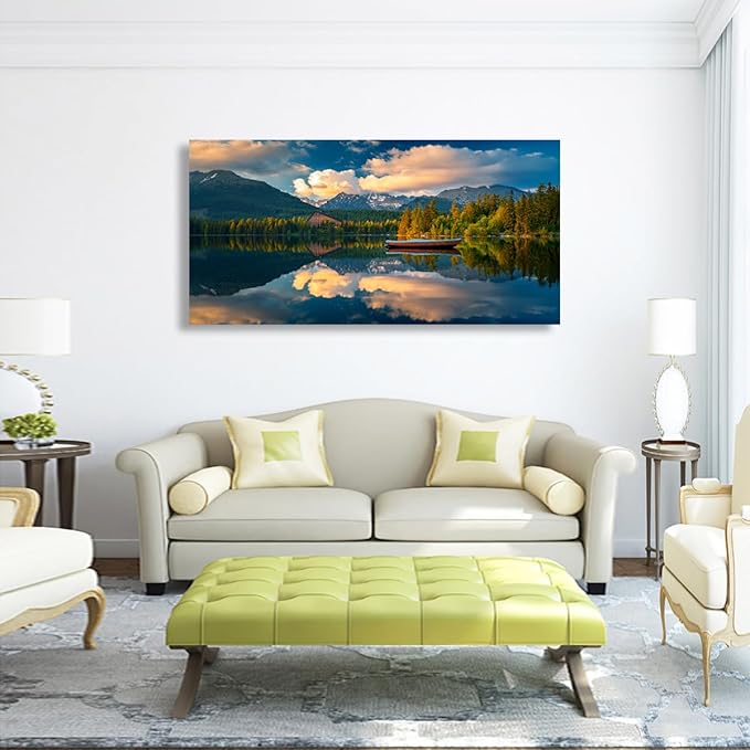 Landscape Canvas Wall Art for Living Room Bedroom Office Large Nature Forest Lake Ship Scenery Wall Art Kitchen Pictures Modern Wall Decor Mural Paintings Artwork 20 * 40inch