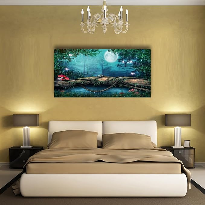 Lake Water Pictures Canvas Wall Art for Living room Bedroom Wall Decor,Tree Wall Art Print Paitnings for home Decor,Morden Artwork Dream Picture Moon Canvas Art Waterproof Stretched Ready to