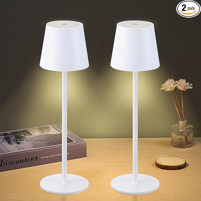 Cordless Table Lamps USB Rechargeable Lamp Simplicity Desk Lamp Built-in 4600 mAh Battery LED Battery Operated lamp with Touch Control Table lamp - Bedroom/Desk/Reading/Patio(2Pack-White)