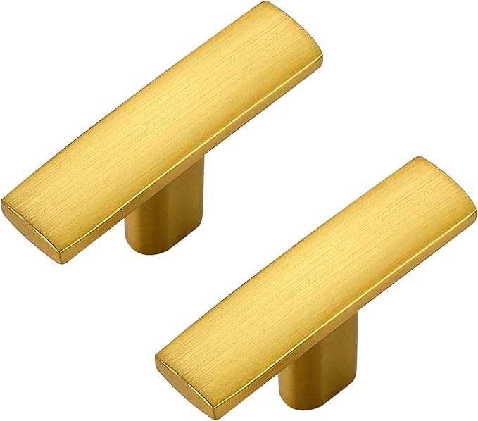 10 Pack Gold Cabinet Knobs - Curved Cabinet Pulls Brushed Brass Knobs for Kitchen Cabinet Drawer Solid Dresser Knobs for Cabinet Hardware 1-3/4in Length Single Hole