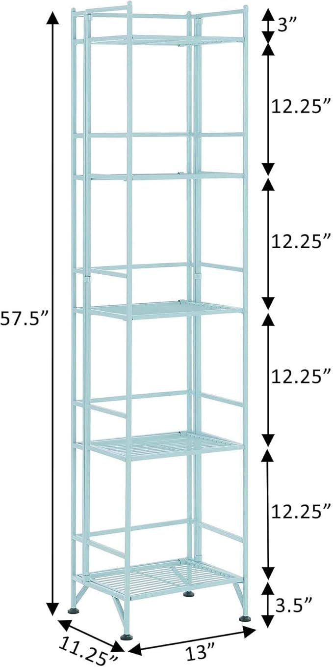 Convenience Concepts Xtra Storage Shelves - 5-Tier Folding Metal Storage Shelves, Closet Organizer for Office, Laundry Room, Bedroom, Garage, Kitchen, Bathroom, Sea Foam