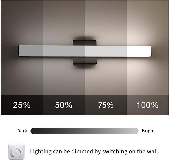 Bathroom Vanity Light Brushed Nickel Square LED 24 inch 14W 4000K Natural White Light Wall Bar Lighting Fixtures Over Mirror (Matte Black, 24inch 4000K Dimmable)