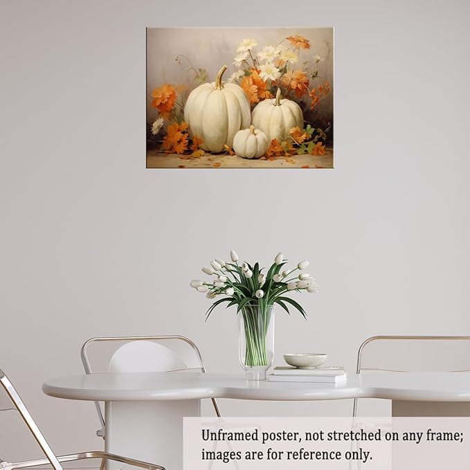 Fall Wall Decor Still Life Canvas Painting Posters Thanksgiving Rustic Fall Wall Art Vintage Autumn poster Halloween Autumn Decor 24x36 Unframed