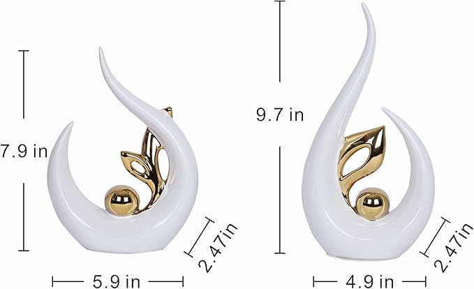 2 PCS White Home Decor Accent White and Gold Dining Table Centerpiece Decor Ceramic Mid Century Modern Bookshelf Decor Decorations Sculpture Centerpieces for Entryway Living Room Coffee Shelf Office