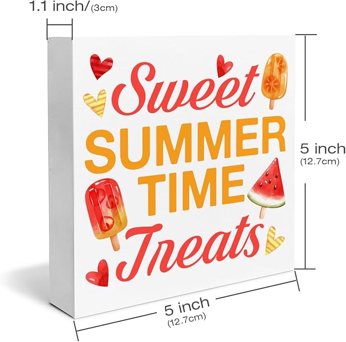 Ice Cream Decor Summer Wood Block Sign Summer Popsicles Decorations for Home Kitchen 5 x 5 Inches
