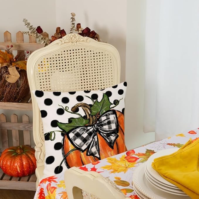 AACORS Fall Throw Pillow Cover 18x18 Inch Polka Dots Pumpkin Decor Autumn Farmhouse Seasonal Pillow Case Decoration for Home Sofa Couch AA279-18