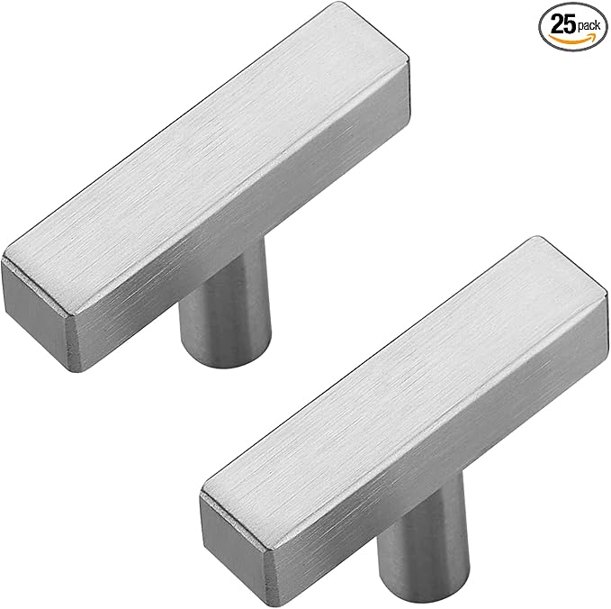 25 Pack Silver Cabinet Knobs - Sqaure Bar Cabinet Pulls Brushed Nickel Knobs for Kitchen Cabinet Drawer Stainless Steel Dresser Knobs for Cabinet Hardware 2in Length Single Hole