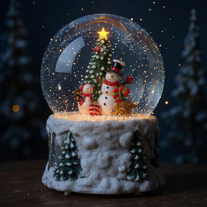 Christmas Snow Globe Lantern Water Glittering Snowman Scene with Music & Timer, USB Lined/Battery Operated Lighted Water Lantern for Christmas Festival Decoration Gifts