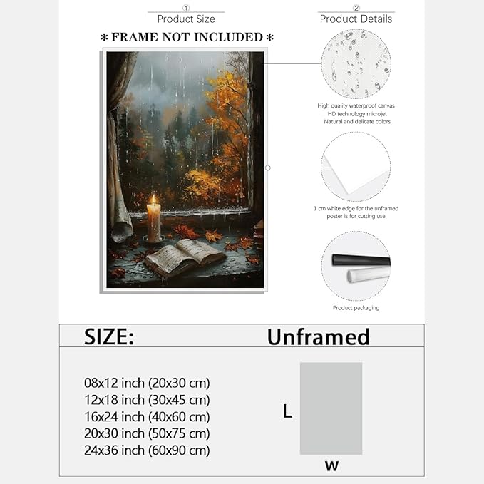 Fall Canvas Wall Art Cozy Bookish Posters Autumn Pictures Prints Moody Dark Cottagecore Academia Art Room Living Wall Decor 24x36inch Unframed