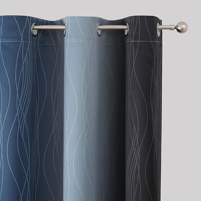 Estelar Textiler Navy Blue and Black Ombre Blackout Curtains 63 Inches Long, Full Room Darkening Grommet Curtains for Bedroom, Thermal Insulated Light Blocking Gradient Drapes, 42Wx63L, 2 Panels