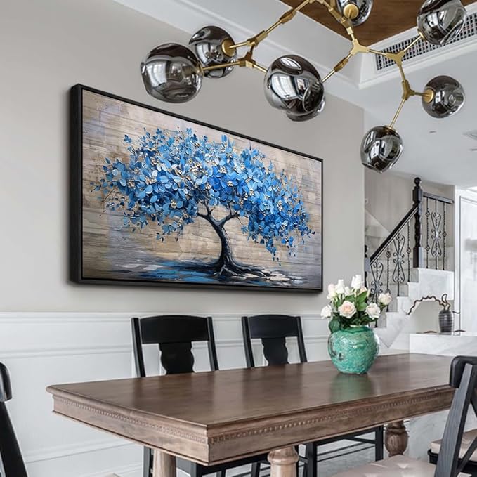 ERQINHUA Large Canvas Wall Decor For Living Room Farmhouse Wall Art For Bedroom Black Framed Mural Abstract Paintings Blue Tree Wall Pictures Artwork Office Decoration Dormitory Home Decor 30x60 In