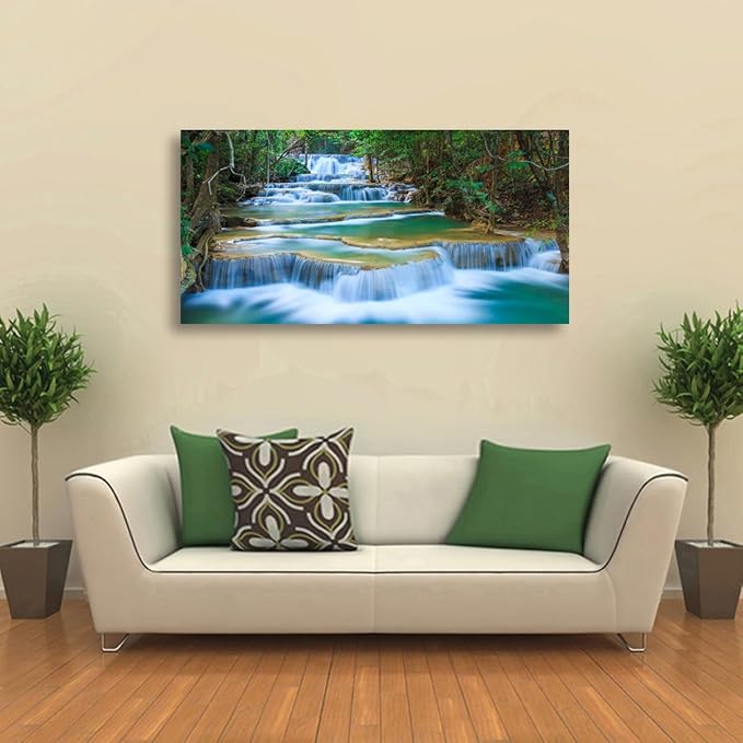 Waterfall Pictures Canvas Wall Art for Living room Bedroom Wall Decor,Green Water Wall Art Print Paitnings for home Decor,Morden Artwork Tree River Water Canvas Art Waterproof Stretched Ready to
