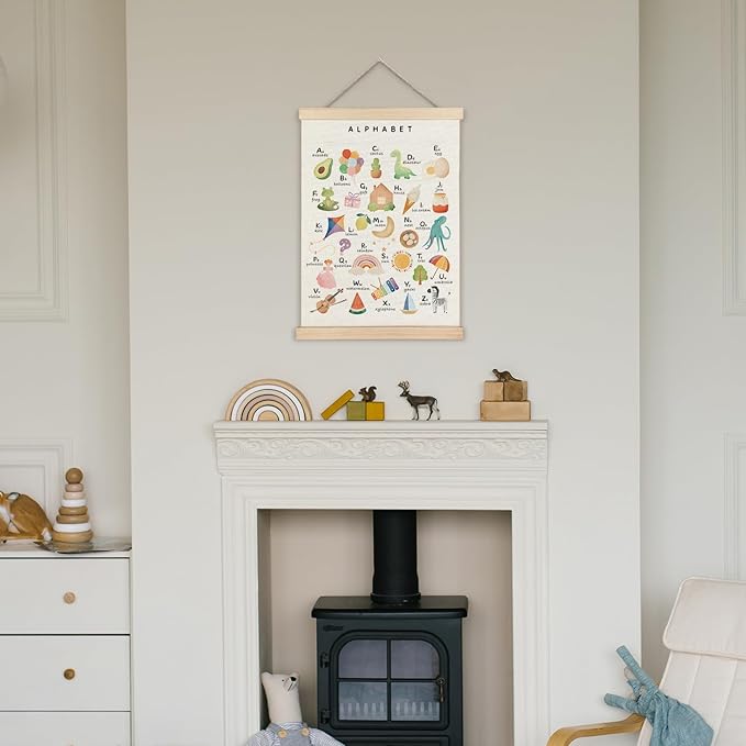 Supwhd Alphabet ABC Wall Decor, ABC Alphabet Posters for Toddler Kids Nursery Classroom Playroom, Wall Art Framed 12x16