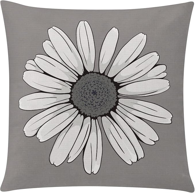 COMMINY Grey Pillow Covers 18x18 Set of 6 Decorative Daisy Flower Throw Pillow Cover for Couch Modern Cushion Cover for Patio Living Room Cushion Bed Farmhouse Home Decor