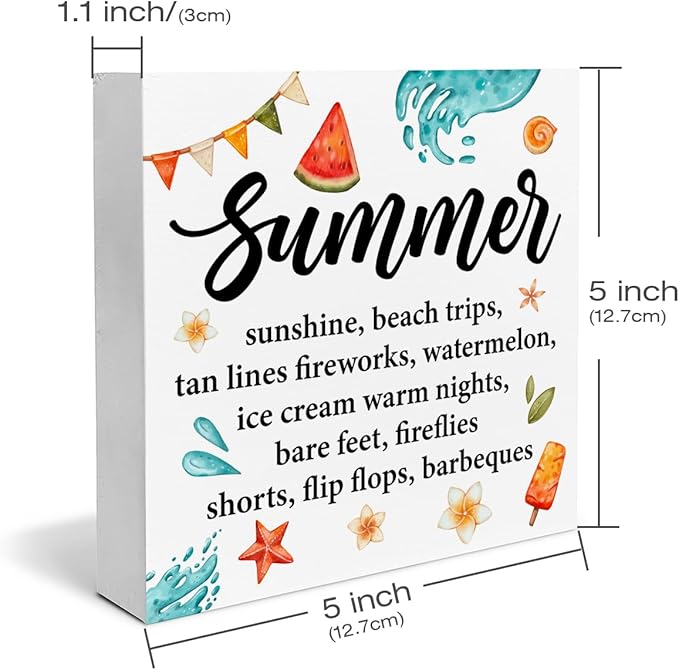 Beach Decor Summer Beach Wood Block Sign Summer Definition Decorations for Home Desk Table Shelf 5 x 5 Inches