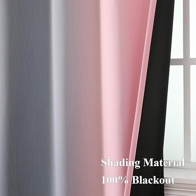 Pink and Grey Blackout Curtains 45 inches Long,Ombre Full Room Darkening Window Curtains for Living Room,Grommet Thermal Insulated Drapes,Light Blocking Curtains for Girls Bedroom,42x45 Inch, 2 Panels