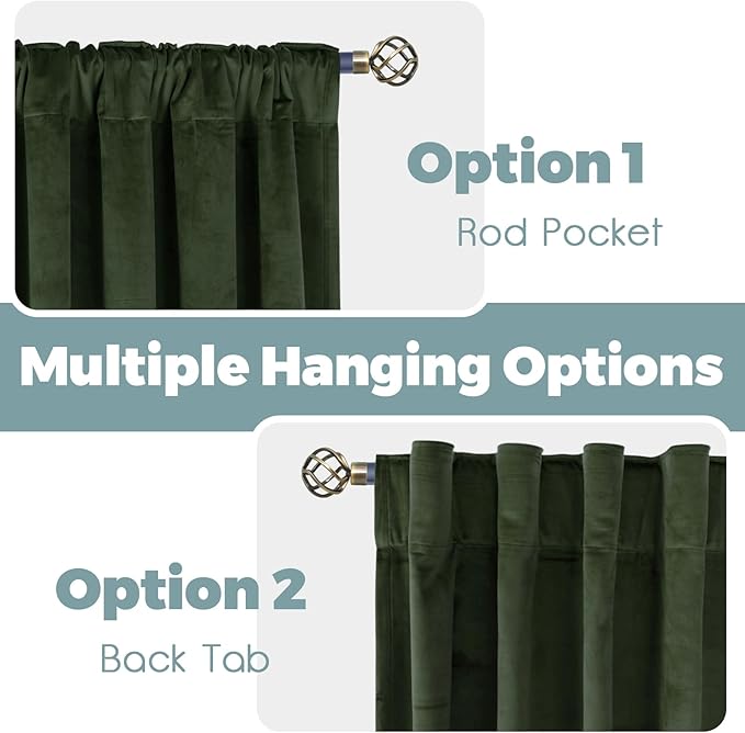 BGment Olive Green Velvet Curtains 84 Inches Long for Living Room, Thermal Insulated Curtains Room Darkening Luxury Drapes with Back Tab and Rod Pocket for French Door, 2 Panels, 60 x 84 Inch