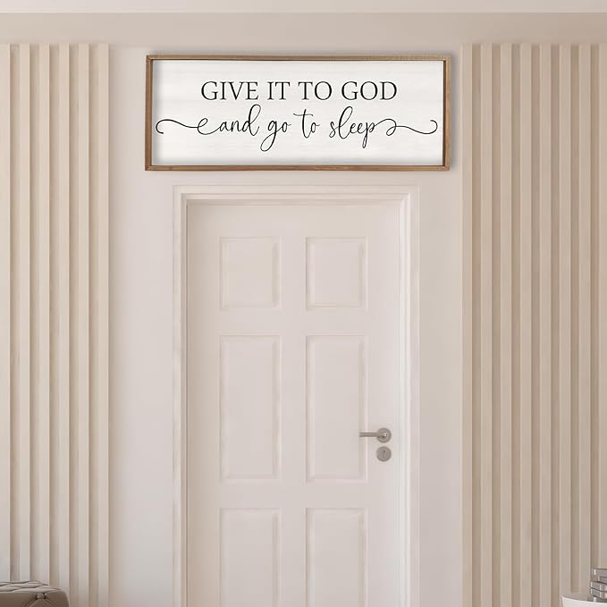 Surfapans Give It To God And Go To Sleep Sign Wall Decor Above Bed 40"x15" Master Bedroom Guest Room Over Bed Wood Rustic Framed Wall Art (Wood)