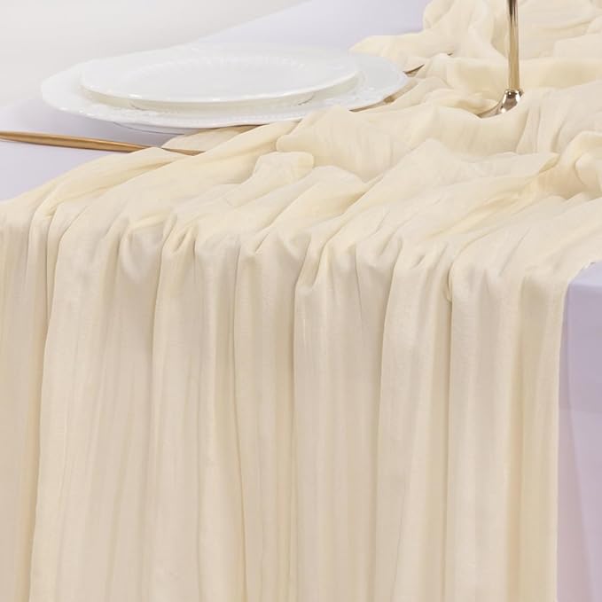 Socomi 15pcs Beige Fall Thanksgiving Cheesecloth Table Runner Boho Rustic Gauze 120 inch 10FT Cheese Cloth Runner for Wedding Party Baby Shower Birthday Home Decor Holiday Decorations