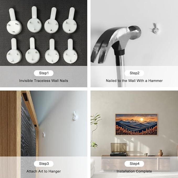 HOURIA Large Woodland Mountain Sunset Framed Canvas Wall Art Set,Wilderness Wooden Forest Landscape Wall Decor,Nature Botanical Artwork,Boho Pine Tree Art Print for Living Room,Bedroom- 20"x40"x1