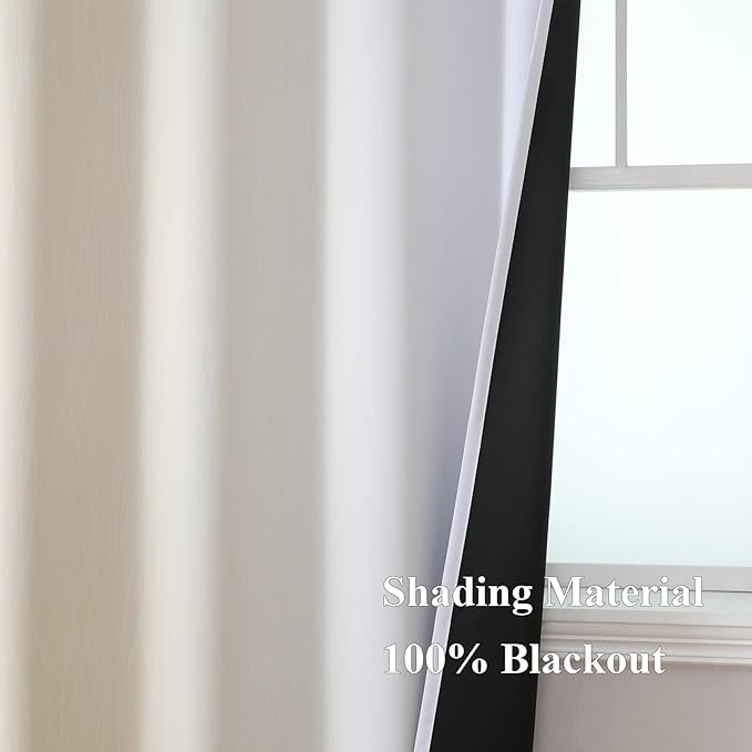 Estelar Textiler Beige and Grayish White Blackout Curtains & Drapes for Bedroom, Thermal Insulated Ombre Blackout Drapes, Full Room Darkening Energy Saving Curtains for Living Room, 52Wx45L, 2 Panels